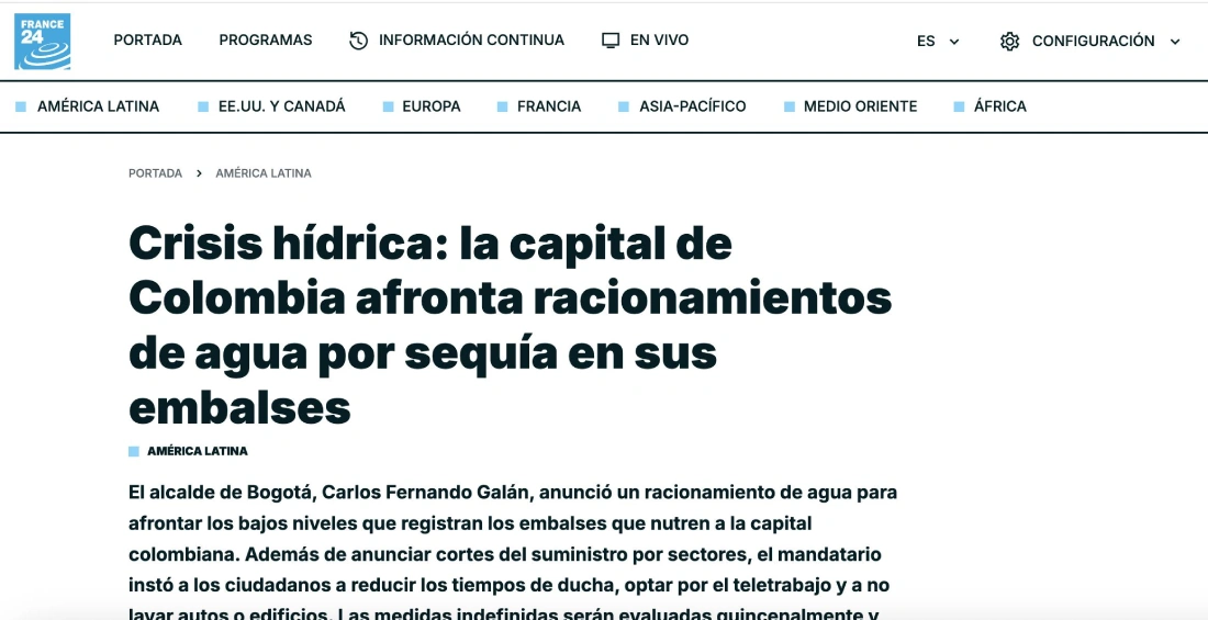 pantallazo 1 articulo racionamiento sequias Siembra conciencia ambiental